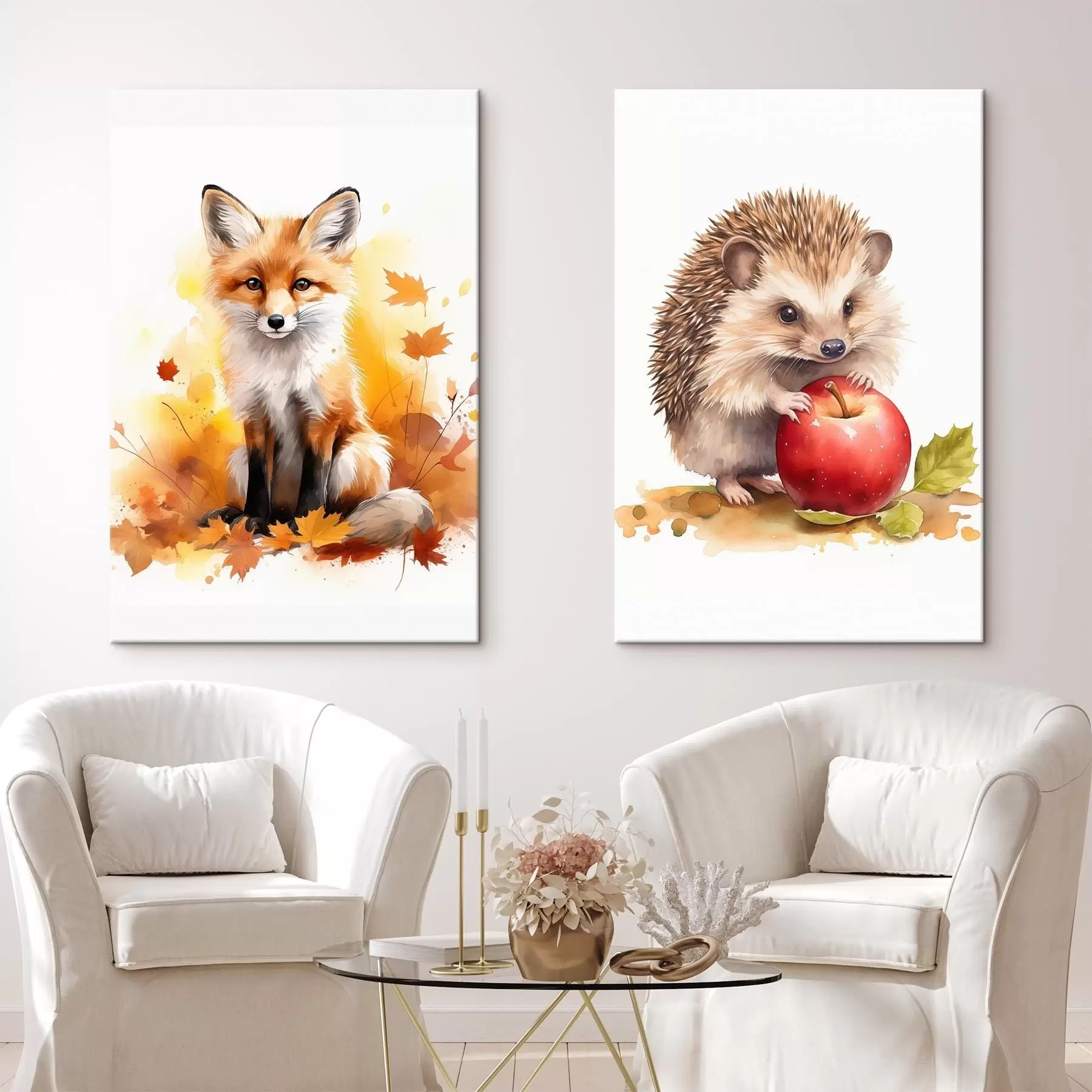 wall murals Fox and hedgehog, imitation watercolor m01050