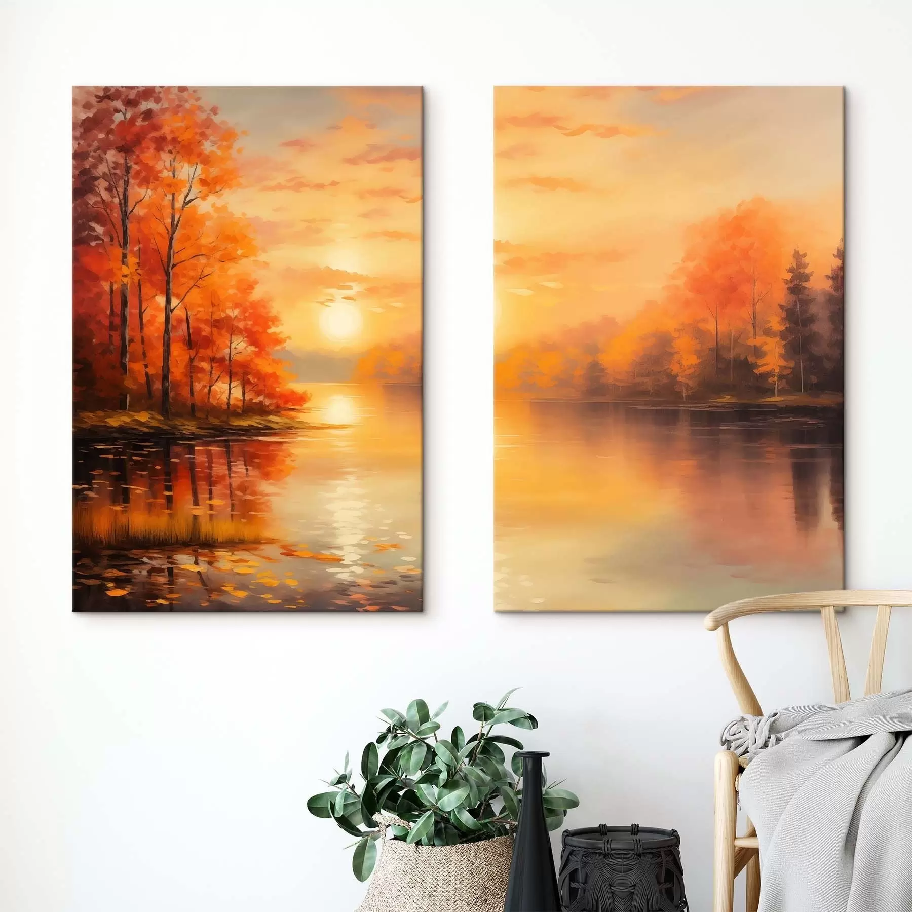 murales Bosque otoñal contra la puesta de sol m01051