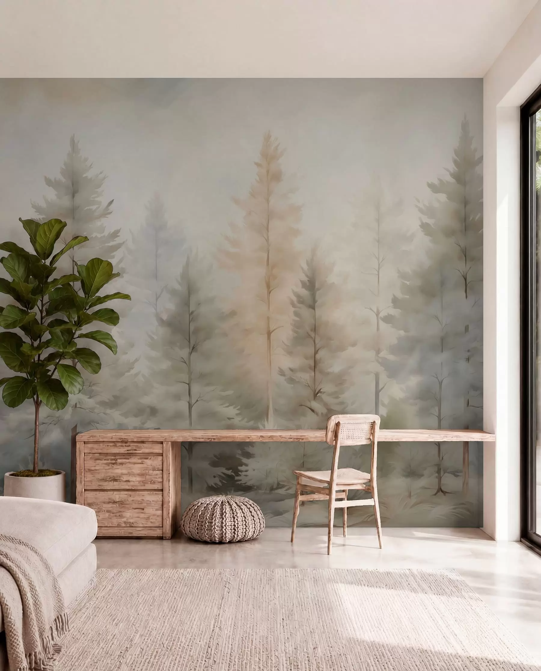 peintures murales Forêt de conifères w04975