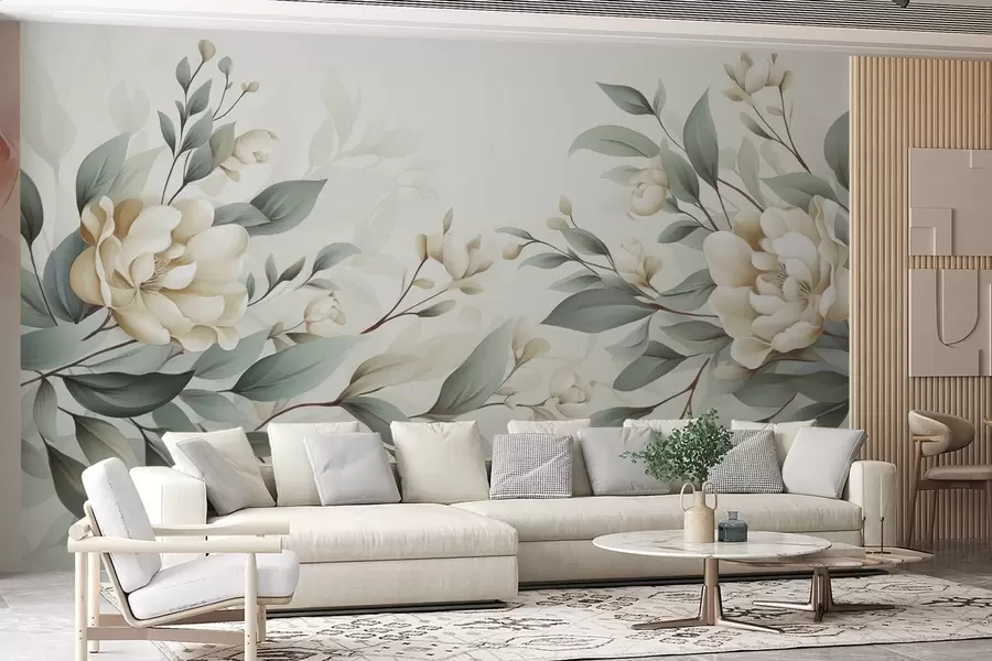 Wall Mural Photo Wallpaper Foliage with flowers w04976