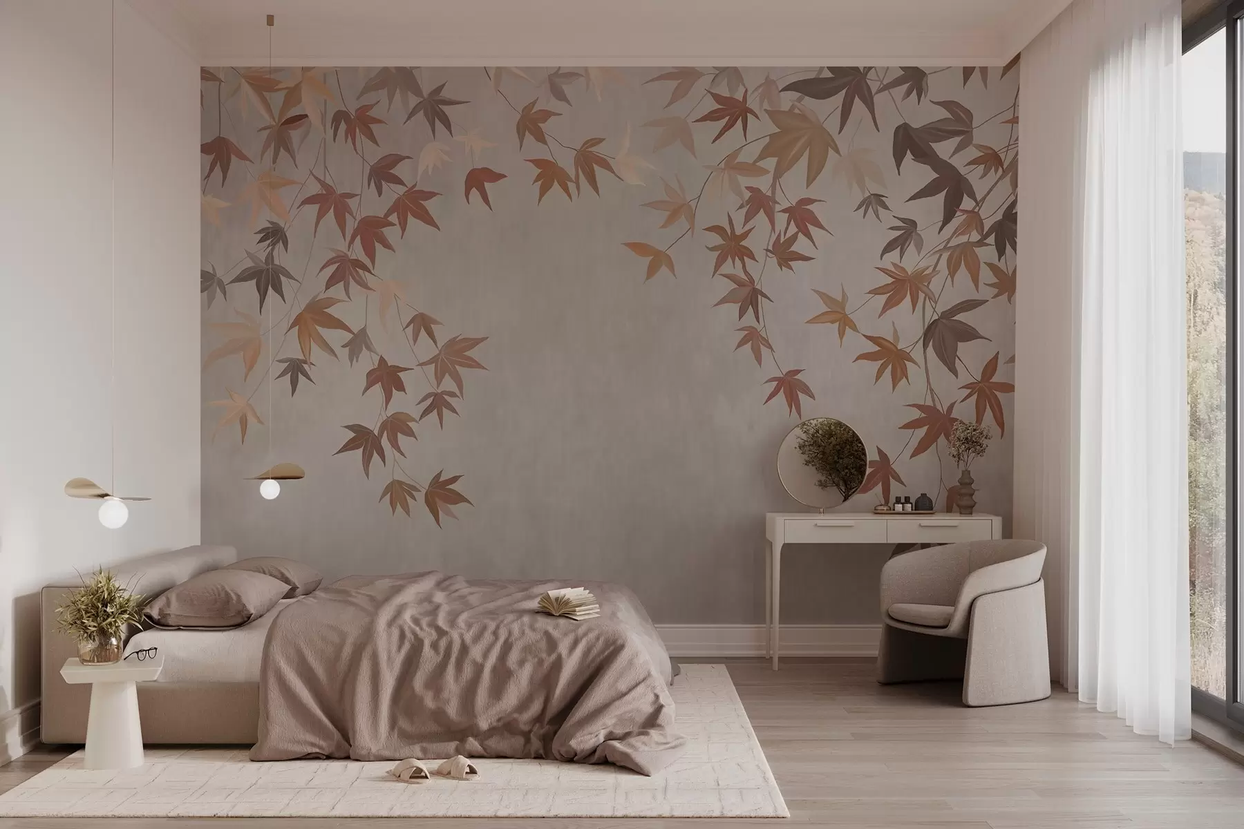wall murals multicolored ivy leaves falling from above in the style of oil painting w04878