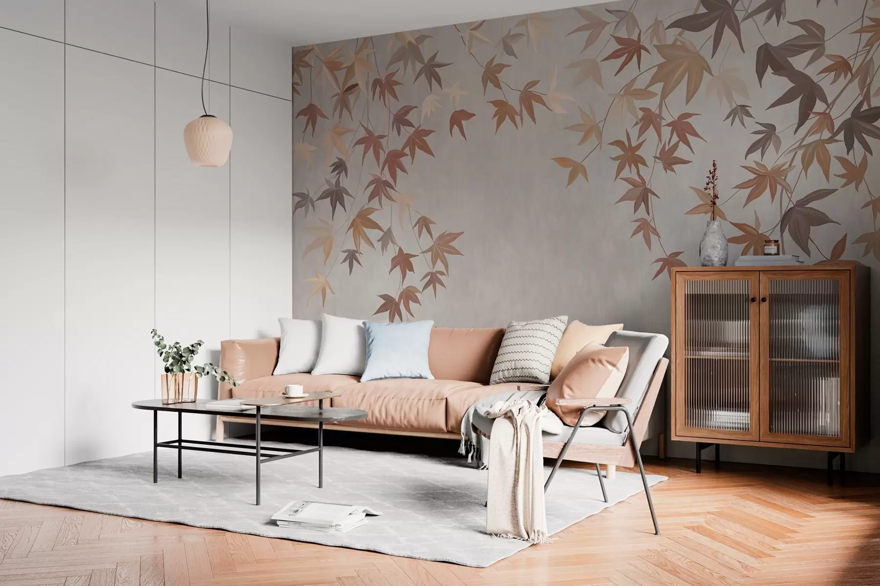 wall murals multicolored ivy leaves falling from above in the style of oil painting w04878