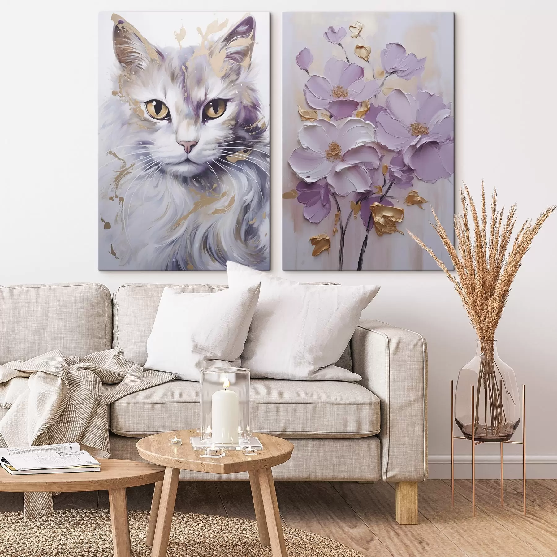 wall murals Abstract flowers and a cat m01056