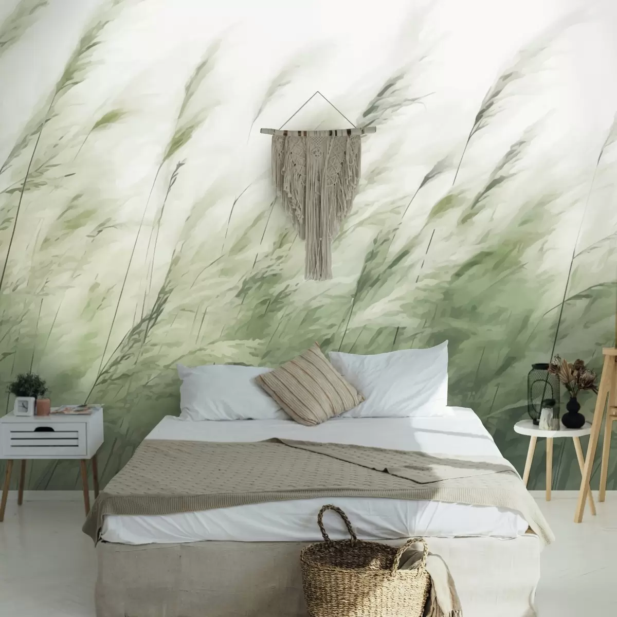 wall murals Light grasses in the wind, soft green-and-white strokes w04957