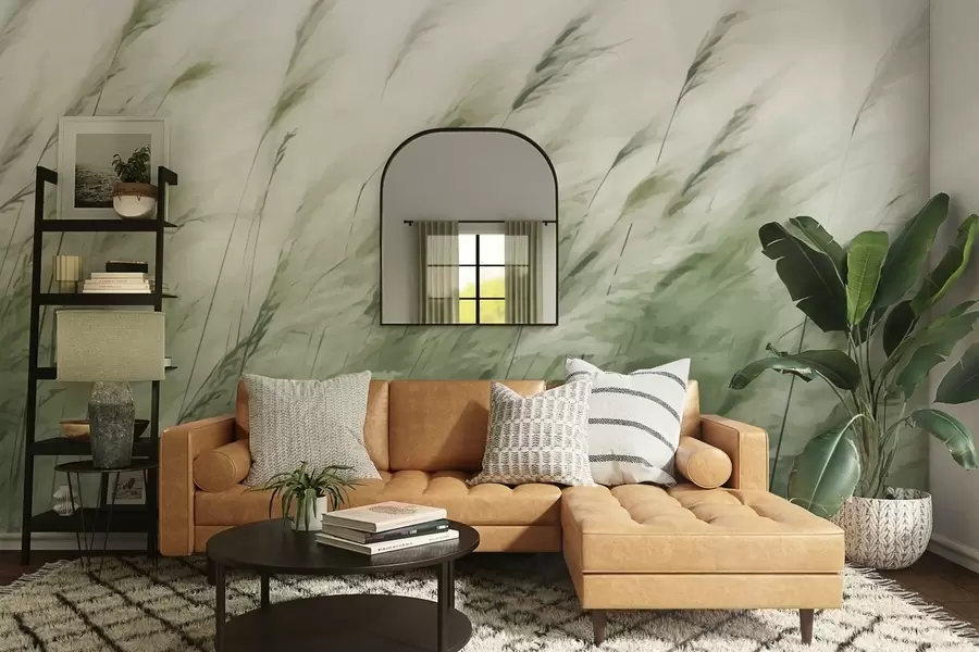 wall murals Light grasses in the wind, soft green-and-white strokes w04957