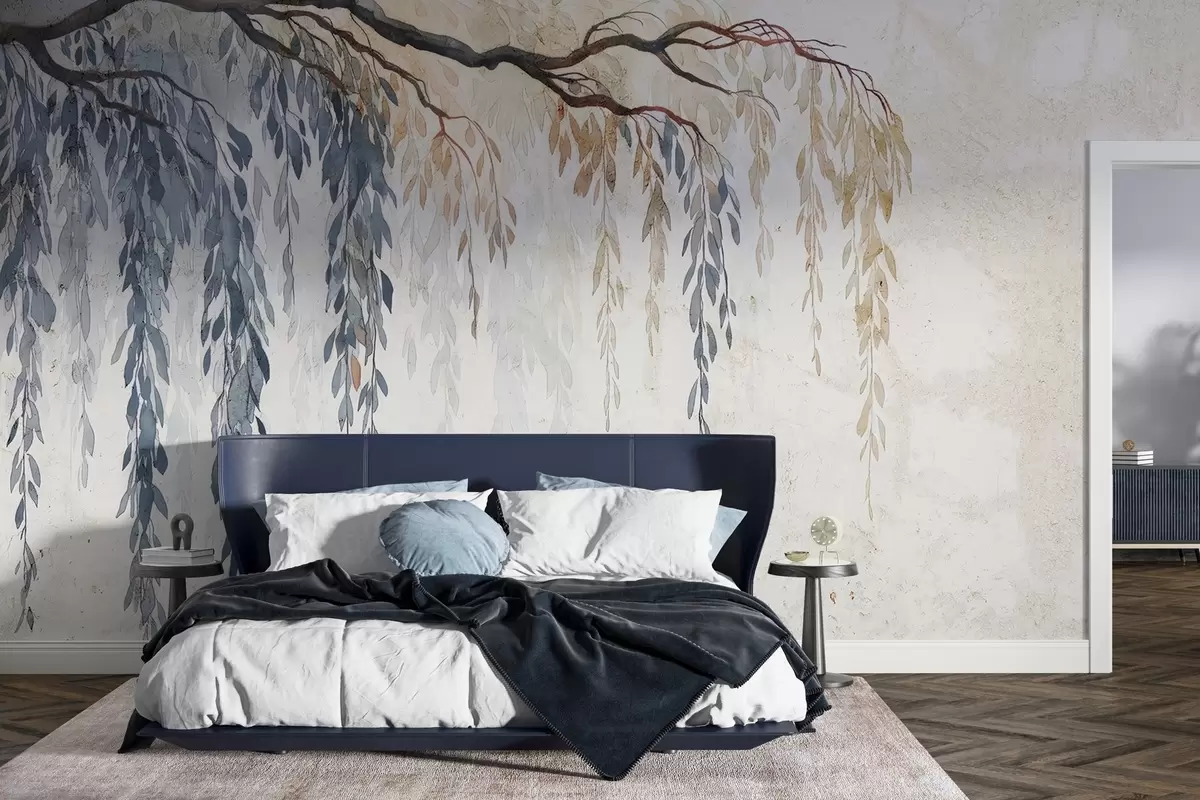 wall murals Hanging branch on concrete w04998