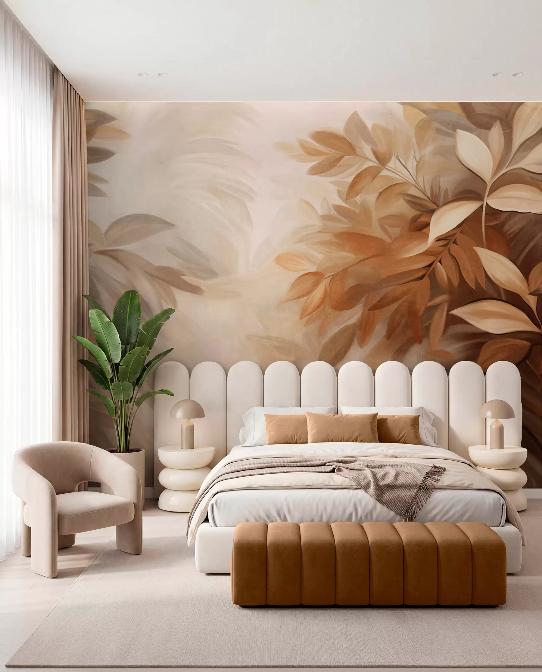 peintures murales Branches feuillues en brun w09584