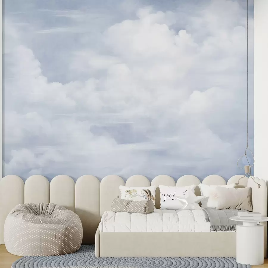 Wall Mural Photo Wallpaper Pastel textured sky filled with white clouds with soft and minimalist aesthetic w09589