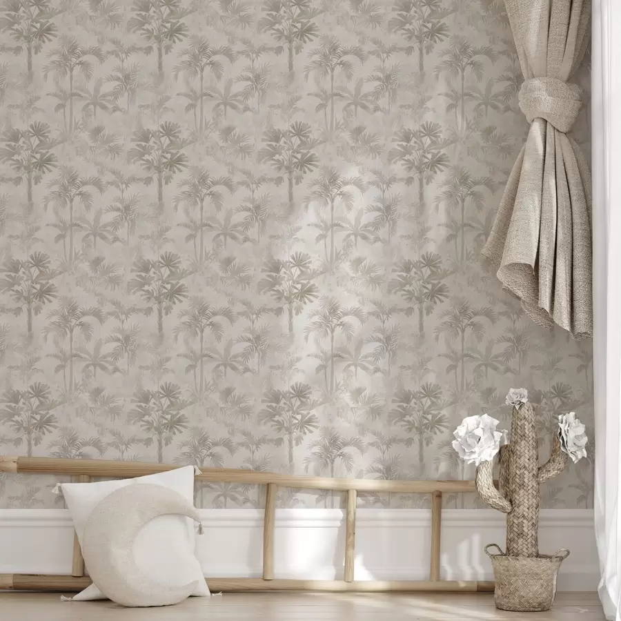 peintures murales Palmeraie brumeuse dans des tons beiges chauds a00881