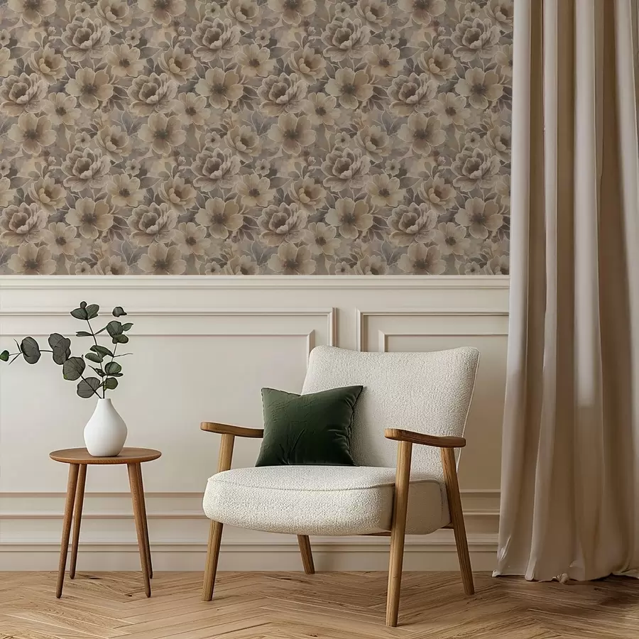 peintures murales Fleurs beiges picturales sur fond abstrait fumé a00884