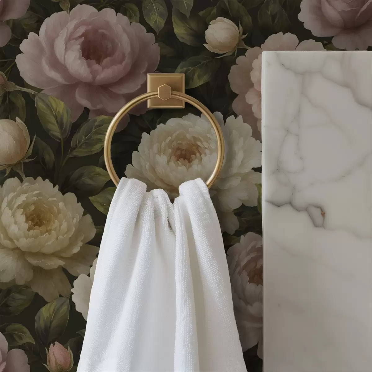 Wallpaper Romantic peonies on a dark botanical background a00893