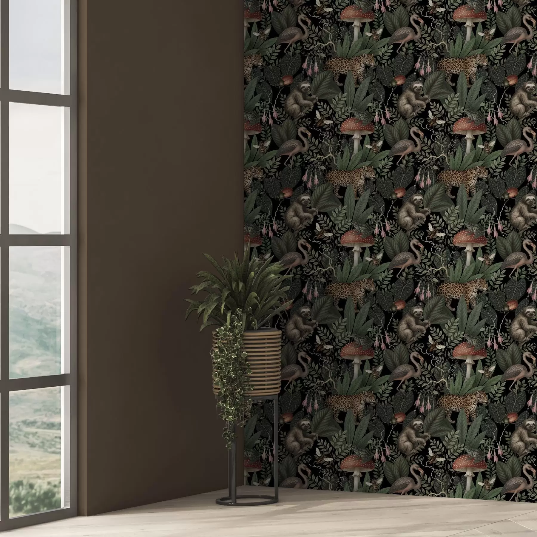 wall murals Nighttime jungle dwellers in lush detailed greenery a00896