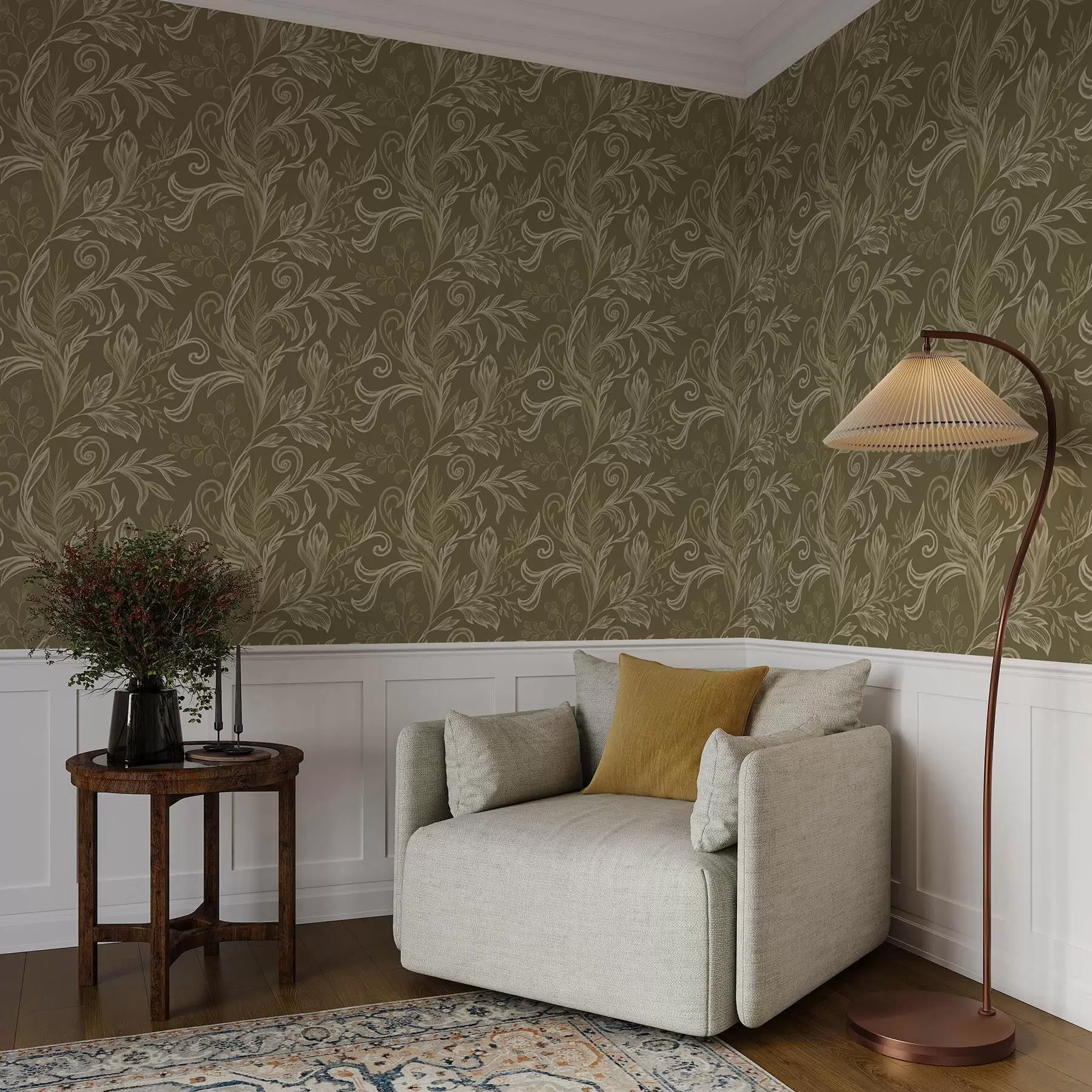 wall murals Warm khaki curled leaves with light cream accents a00935v4