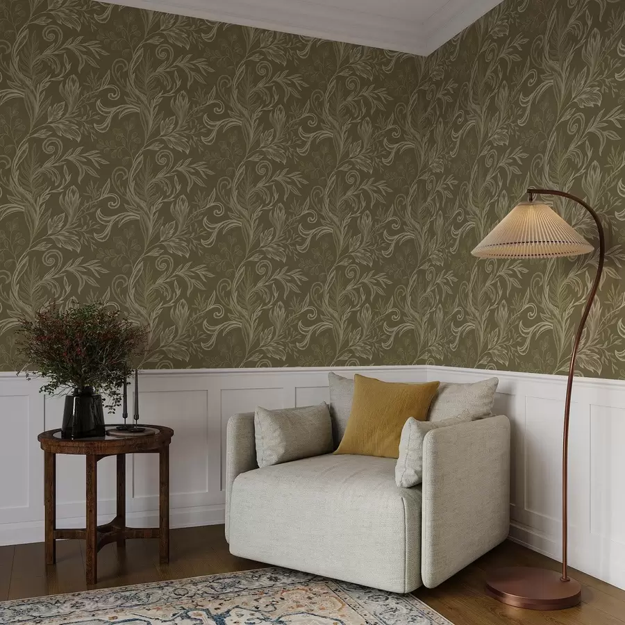 wall murals Warm khaki curled leaves with light cream accents a00935v4