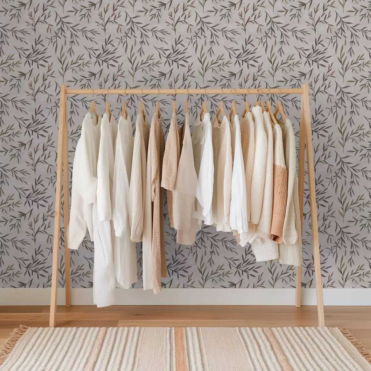 Papier peint Branches multicolores avec des feuilles sur fond clair a00936v3