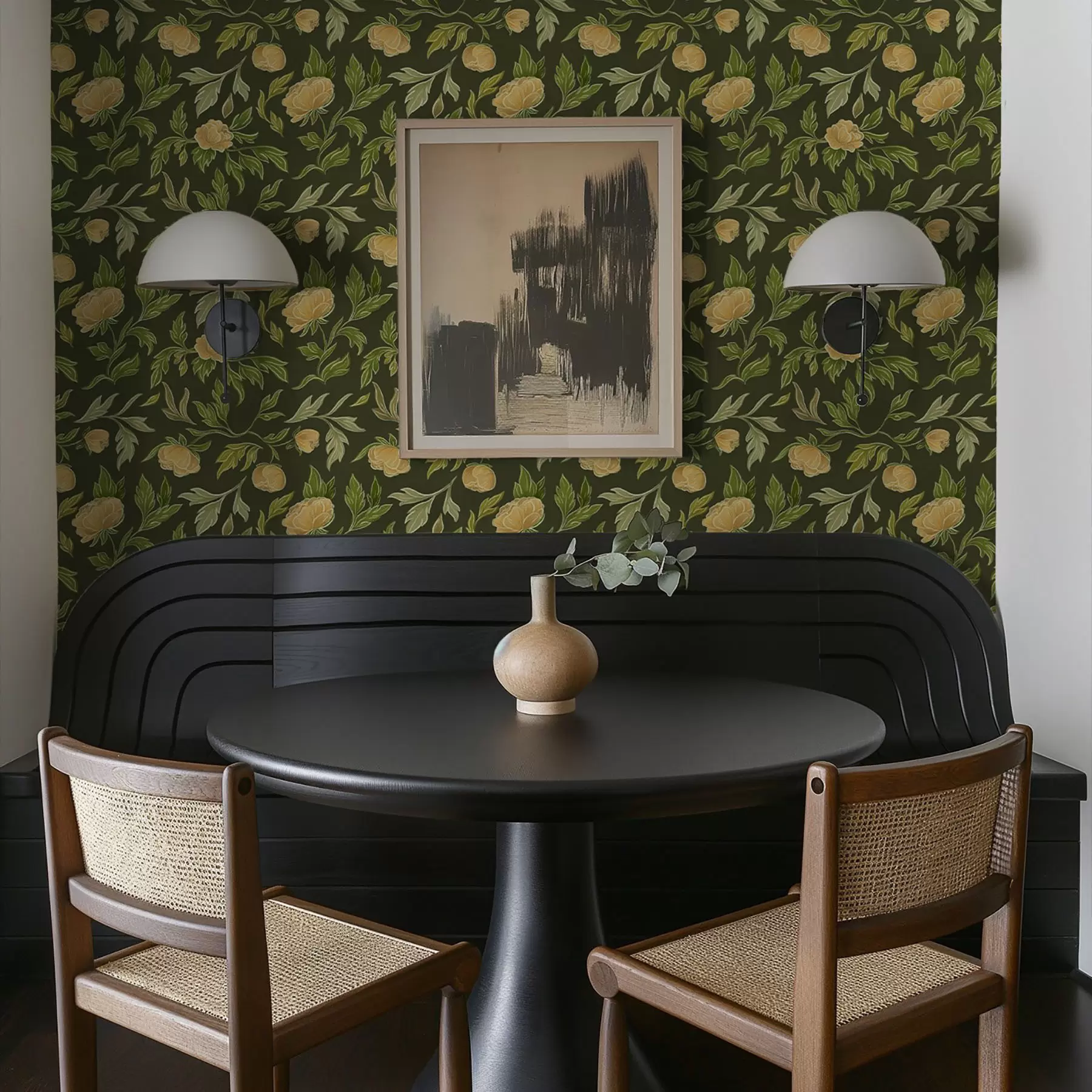 Wall Mural Photo Wallpaper Yellow peonies on a rich dark green background a00942v1