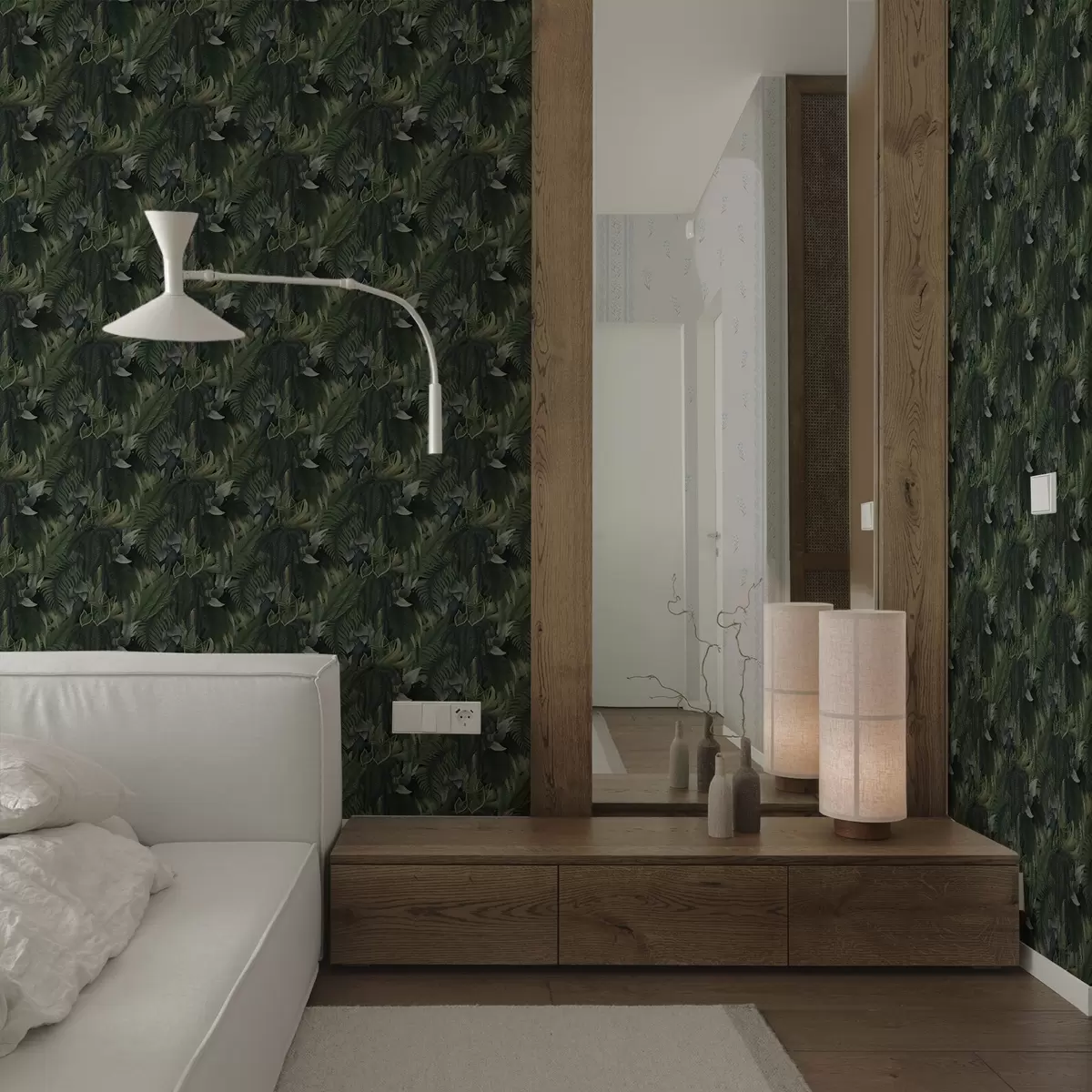 Papier peint Végétation tropicale dense dans des fourrés d'un vert profond a00943