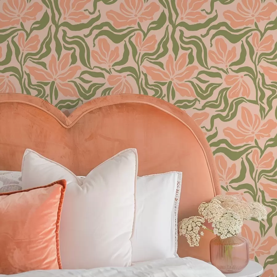 Wall Mural Photo Wallpaper Peach flowers and olive leaves on a soft background a00958v1