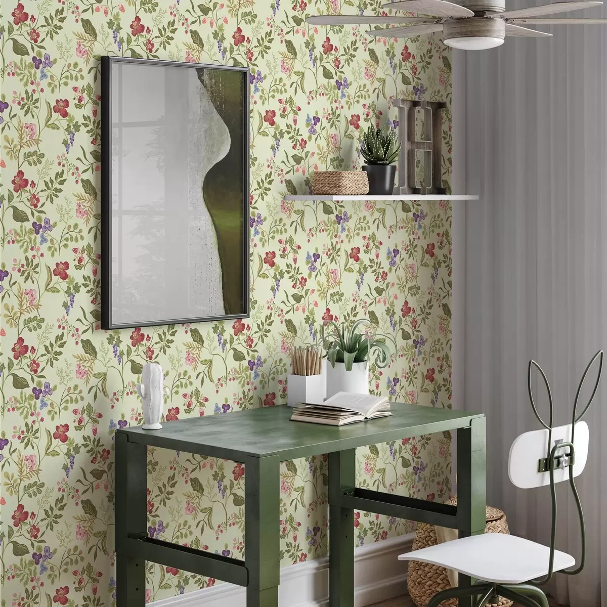 Papier peint Jardin fleuri avec baies, raisins et fleurs sauvages a00961