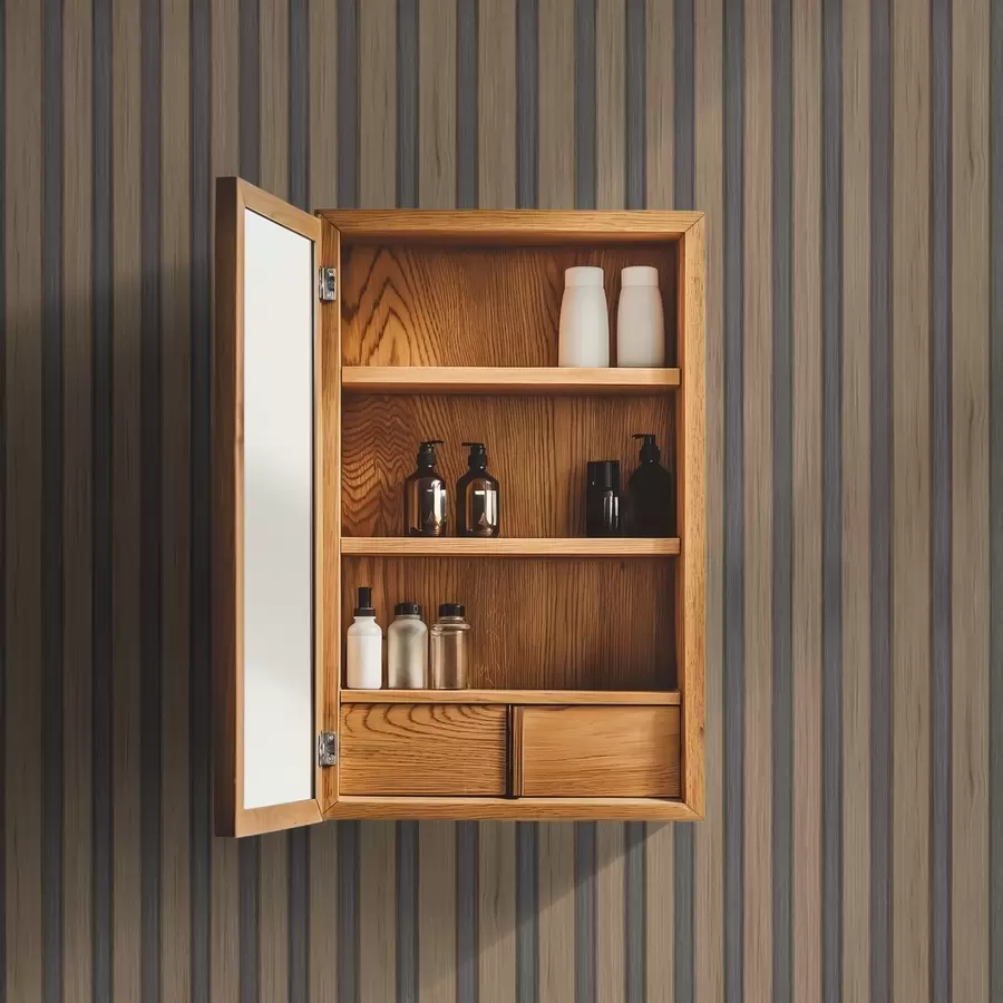 murales Lamas verticales de madera con inserciones gris oscuro. a00991