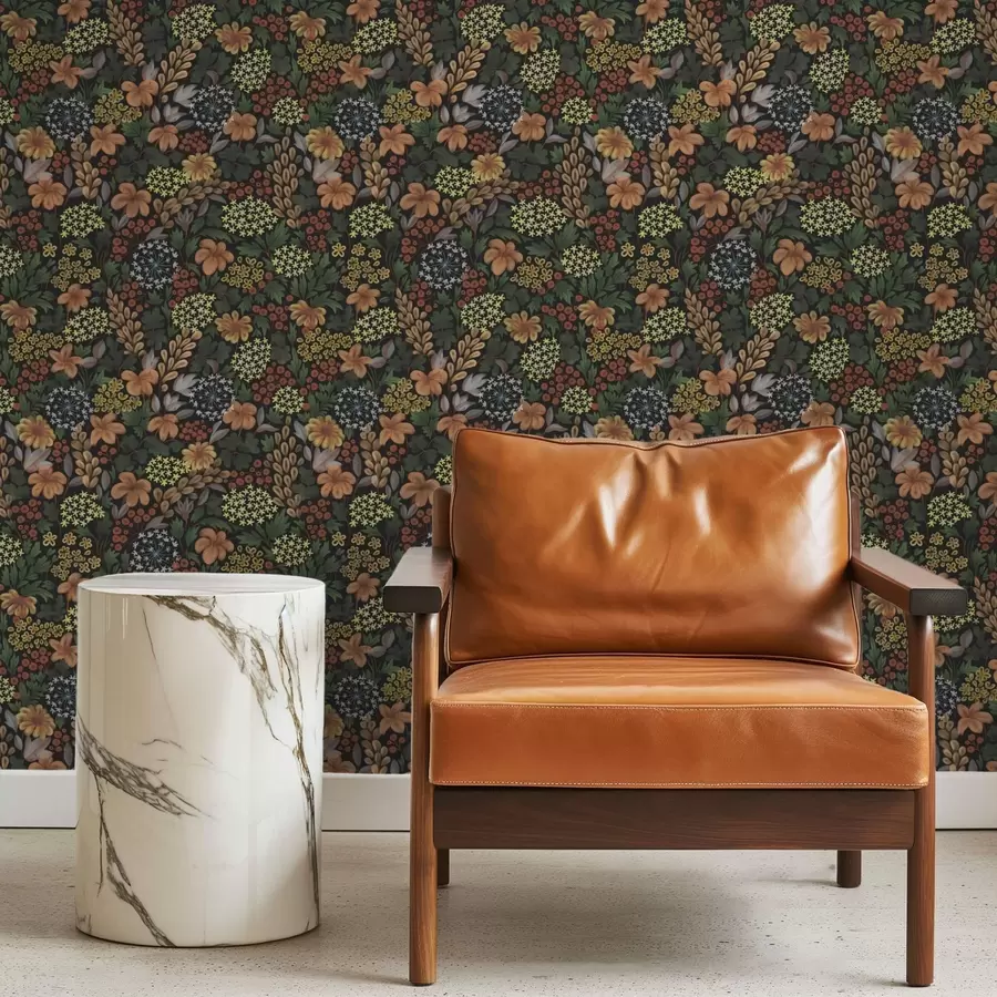 wall murals Warm night garden with yellow flowers and lush foliage a00996v1