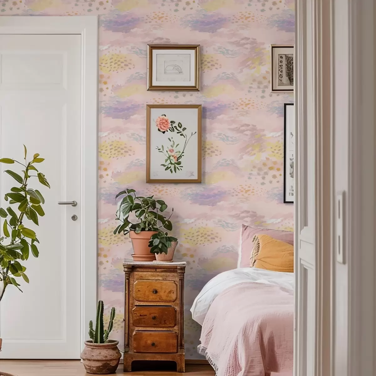 Papel pintado Abstracción en tonos rosa pastel con pinceladas suaves. a00999v2