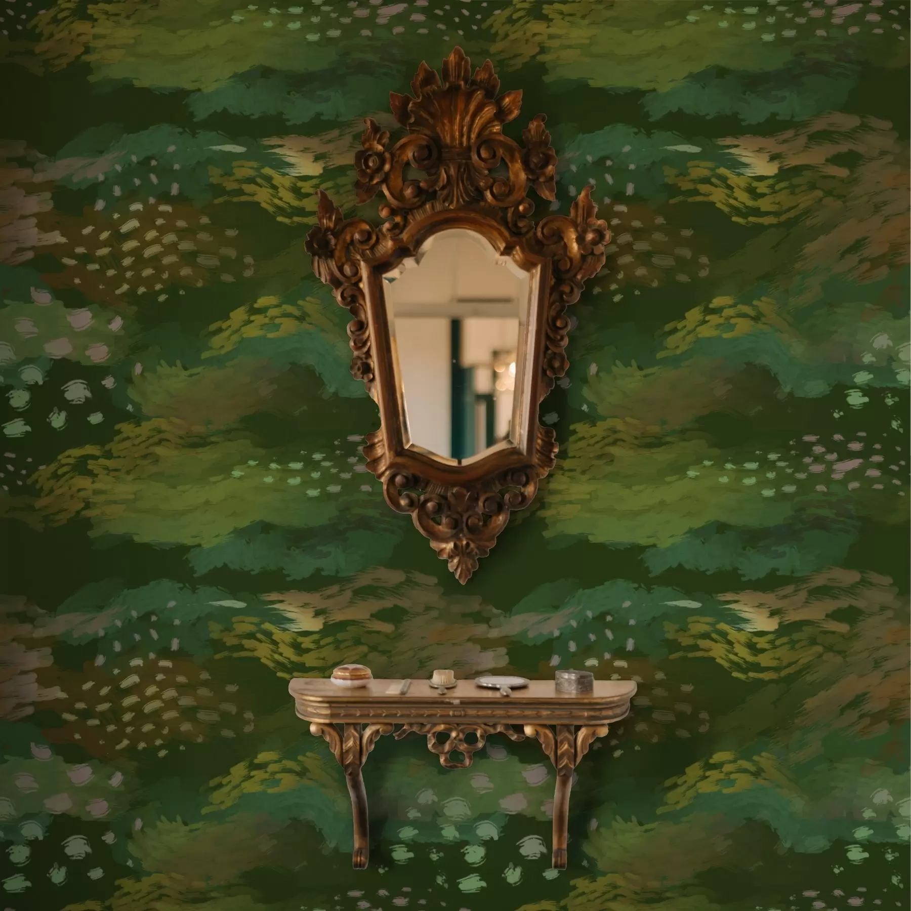 peintures murales Abstraction verte riche avec des coups de pinceau énergiques a00999v3