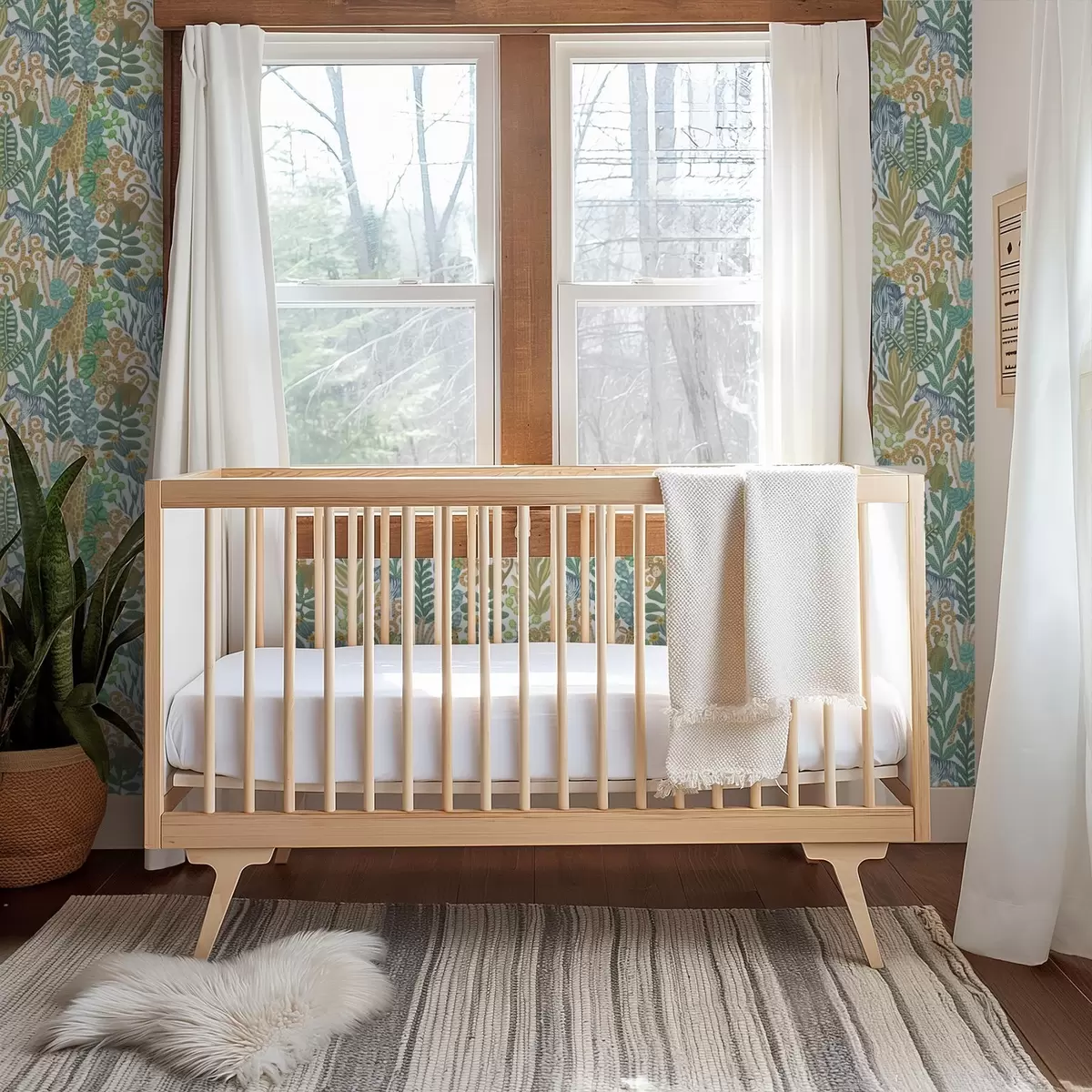 Wallpaper Cheerful savanna animals among leaves on a white background a01000