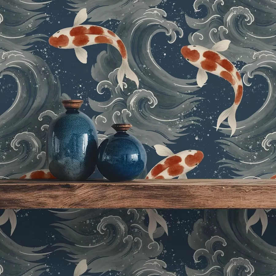 Wall Mural Photo Wallpaper Koi fish swimming among dramatic ocean waves a01019