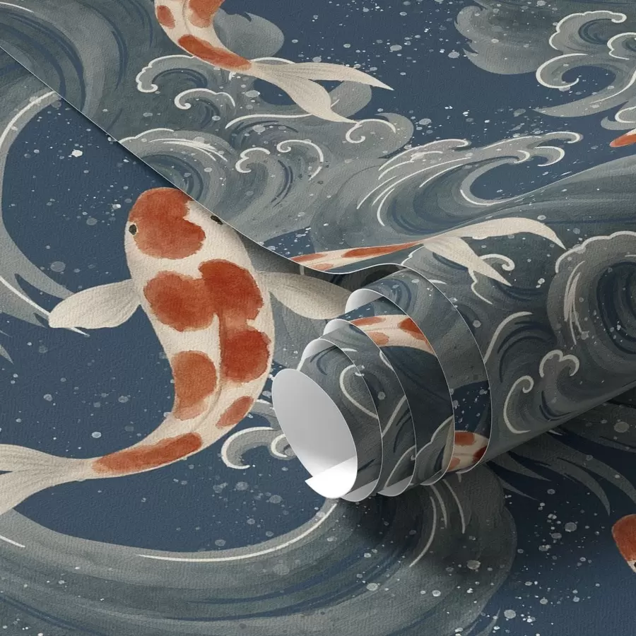 Wall Mural Photo Wallpaper Koi fish swimming among dramatic ocean waves a01019