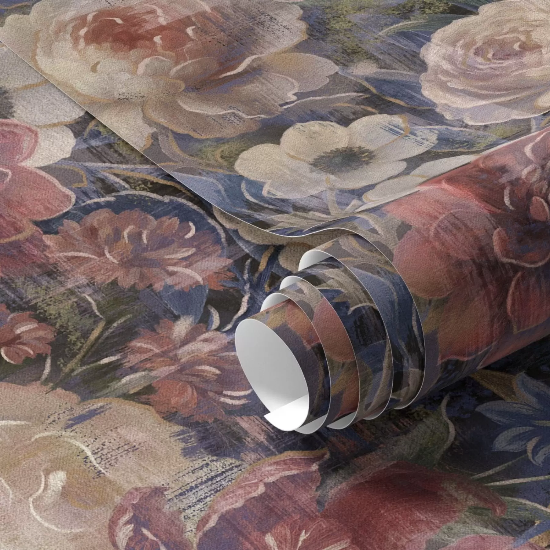 peintures murales Bouquet pictural de grandes fleurs sur fond indigo foncé a01021