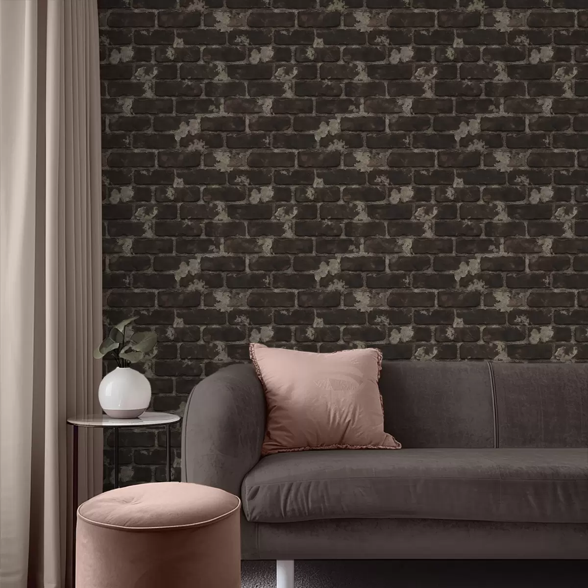 Papier peint Vieux mur de briques noirci avec des traces d'usure a01030