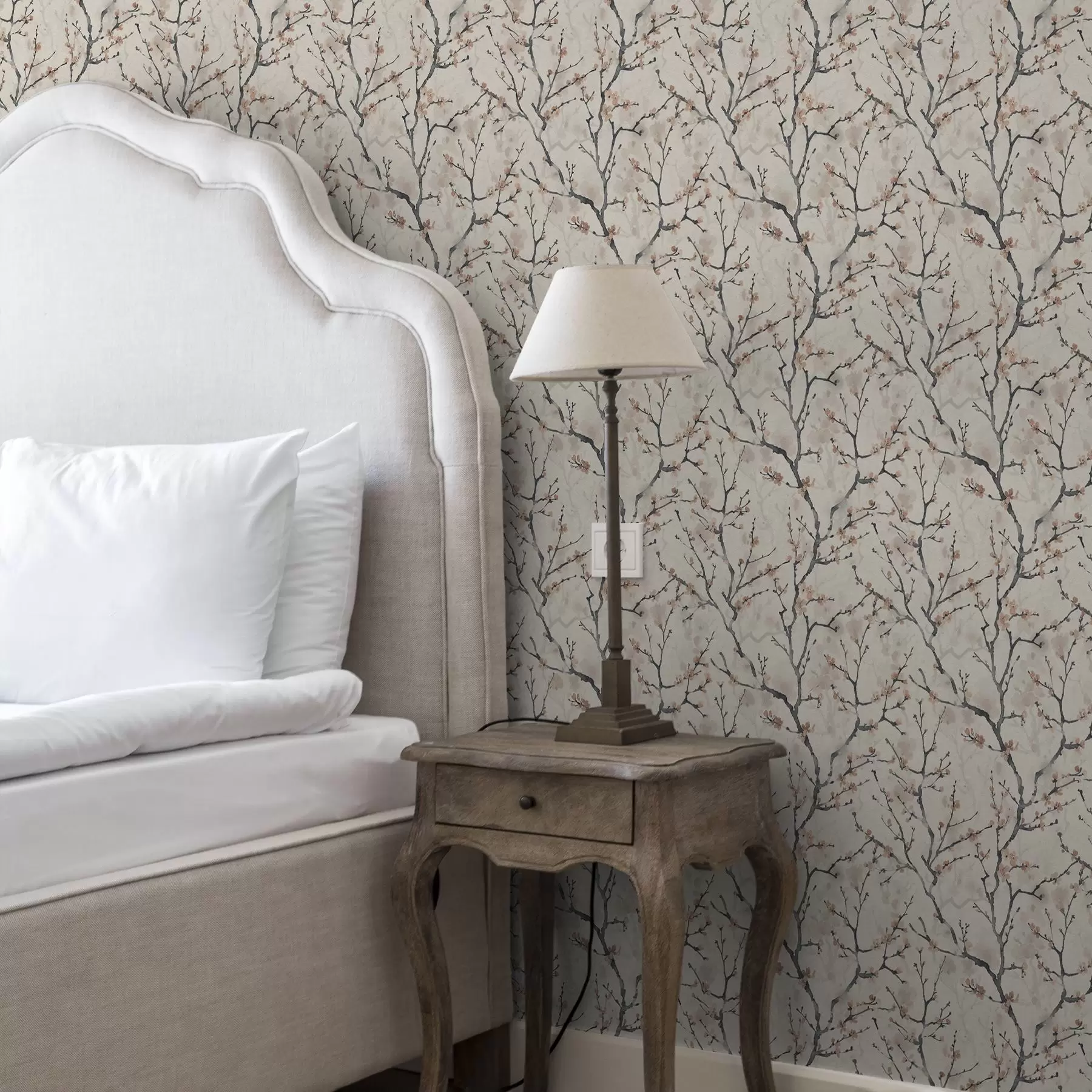 murales Ramas de sakura pintadas con acuarela sobre un fondo claro. a01033