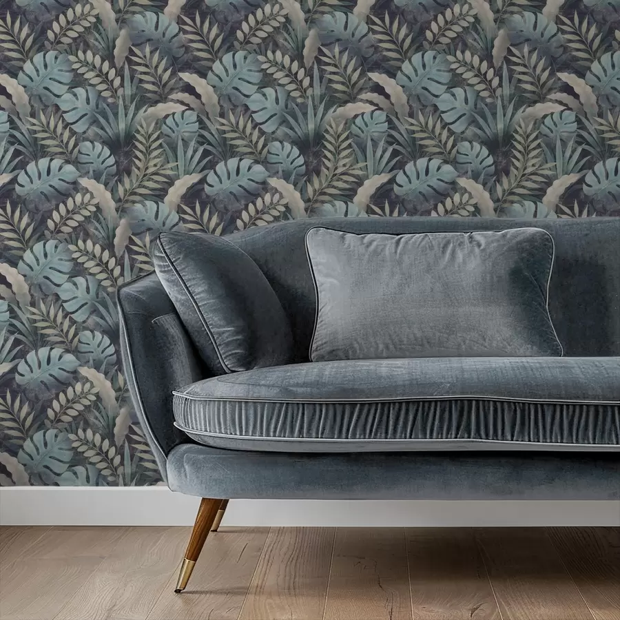 Wall Mural Photo Wallpaper Tropical foliage in cool blue-green tones a01035