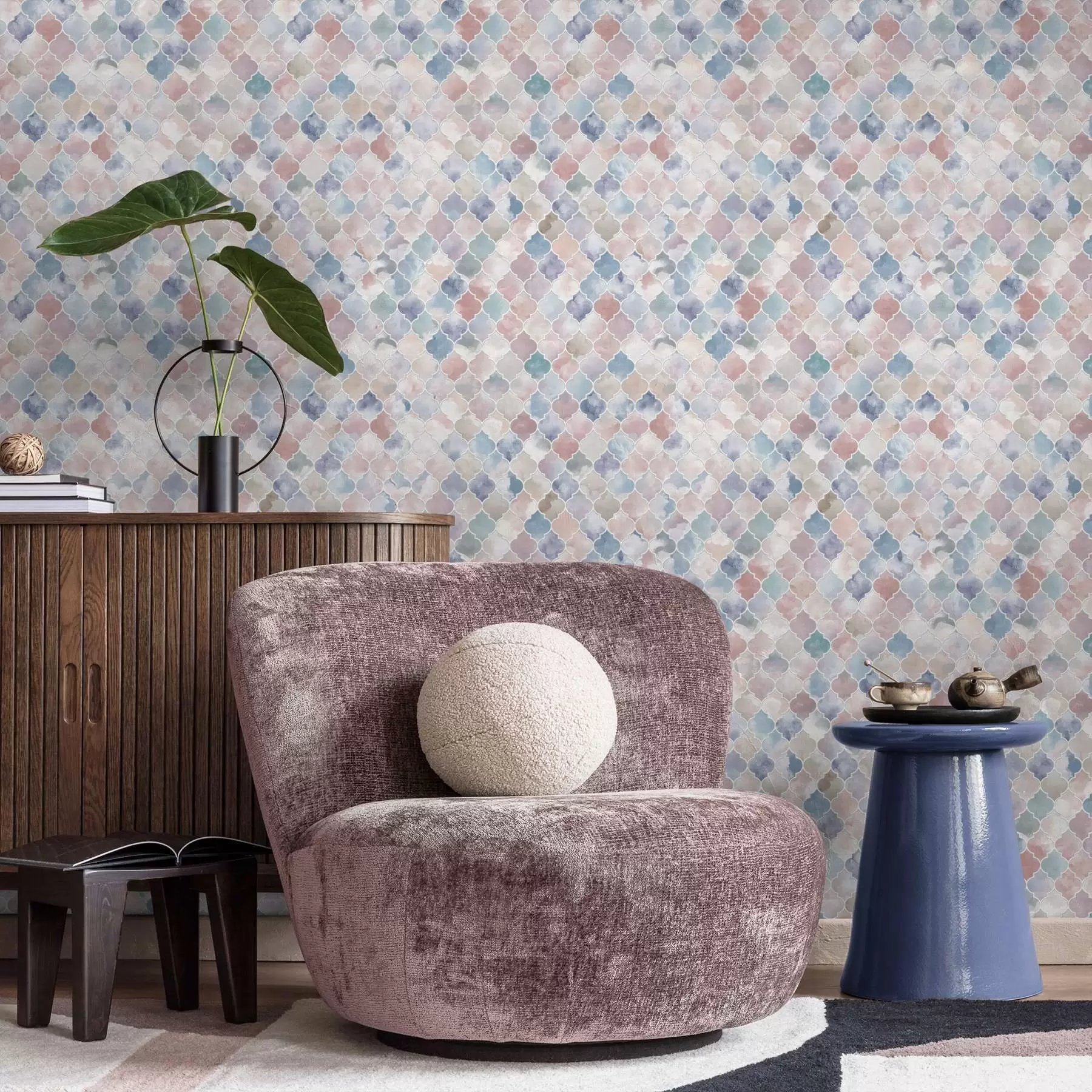 wall murals Light pastel mosaic with gentle Moroccan shapes a01039v1