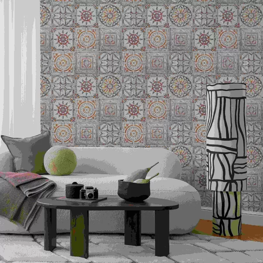 peintures murales Médaillons anciens en mosaïque de pierre aux détails usés a01042