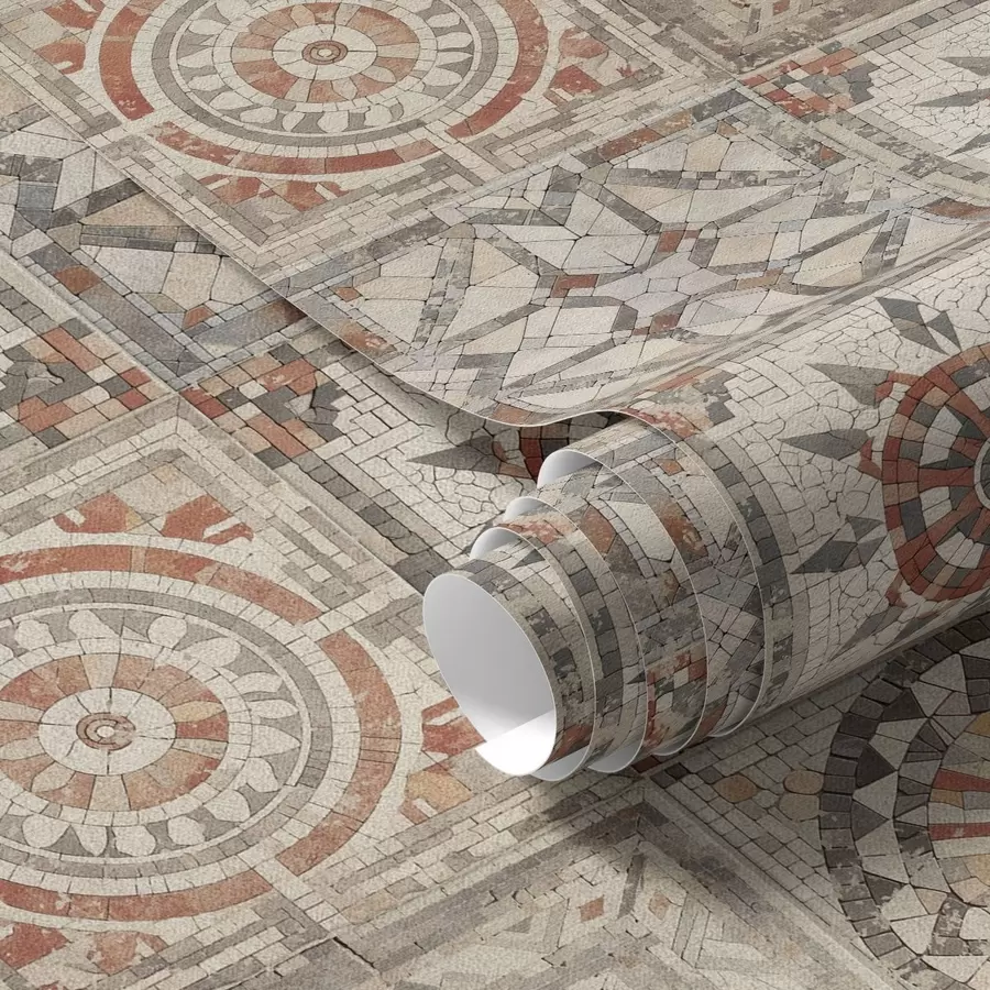 wall murals Old stone mosaic medallions with worn details a01042