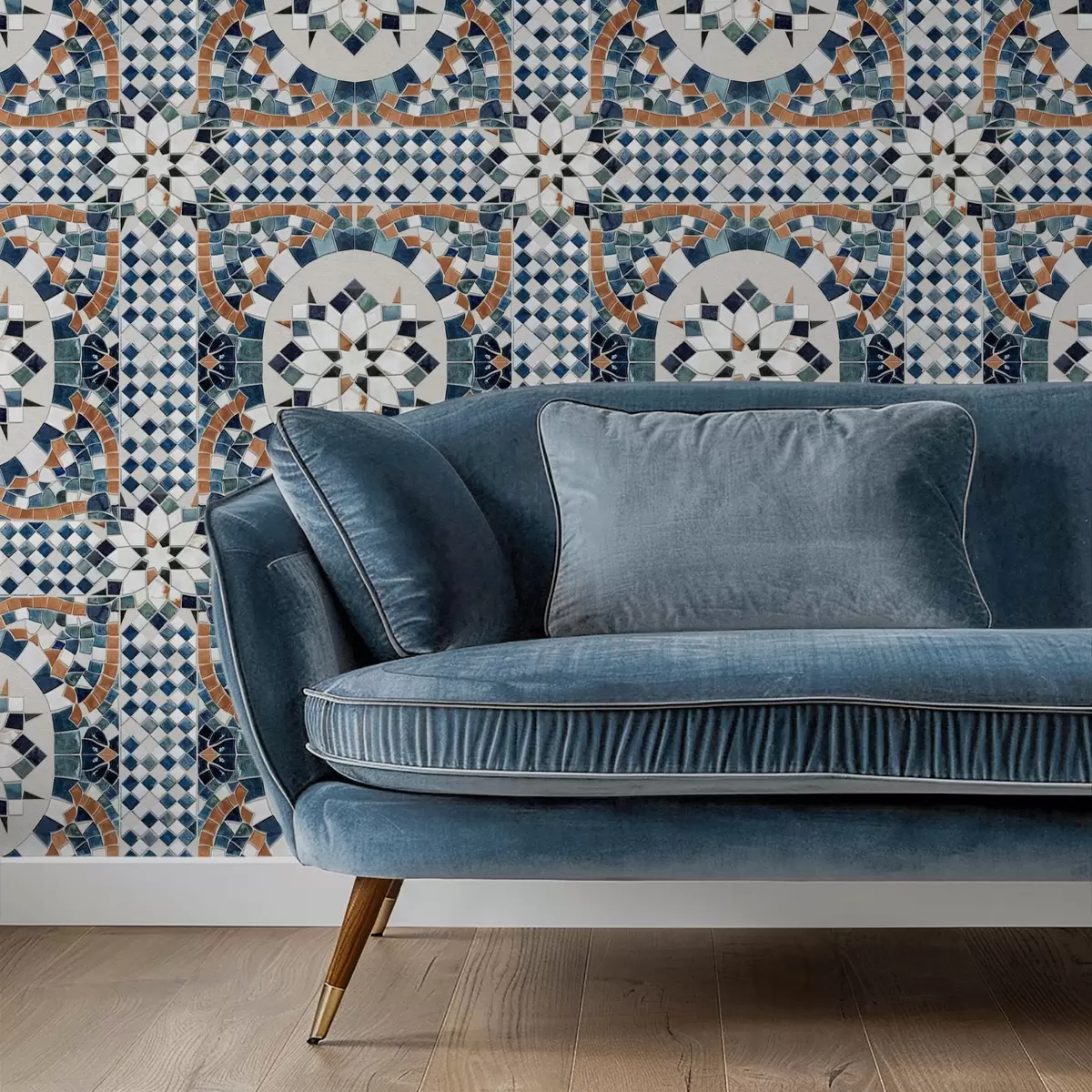 Papier peint Mosaïque marocaine lumineuse dans les tons bleu-turquoise a01043