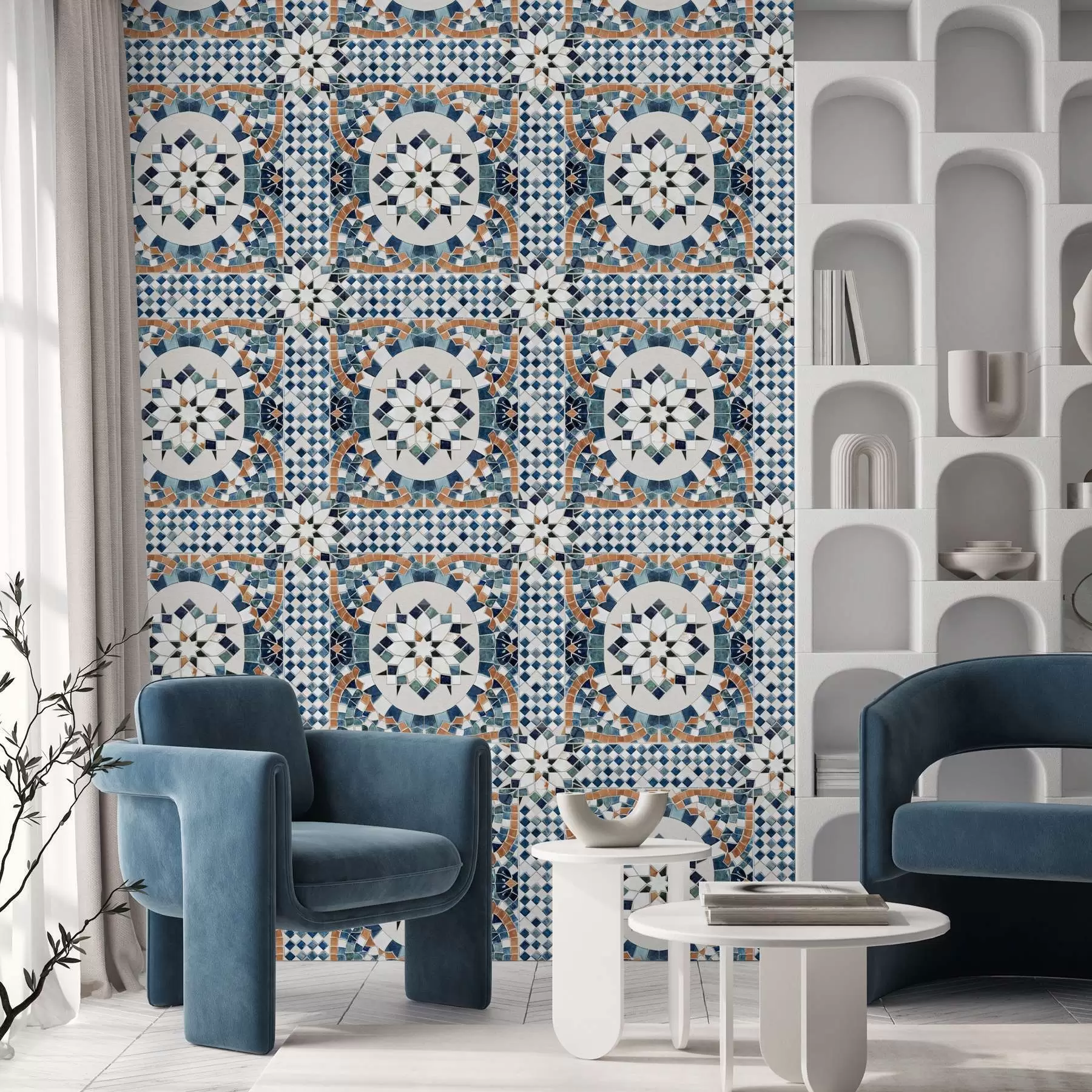 Wall Mural Photo Wallpaper Bright Moroccan mosaic in blue-turquoise tones a01043