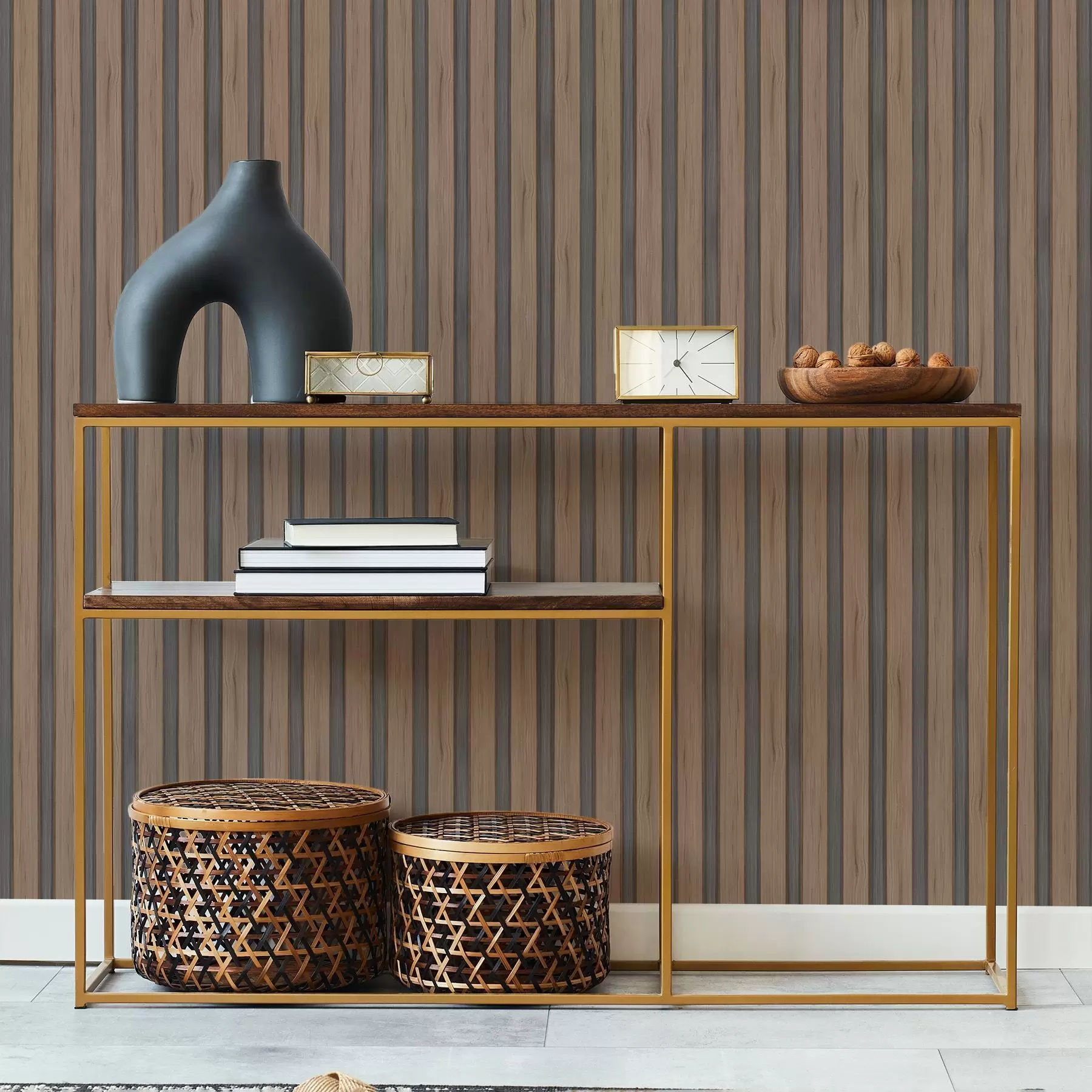 Wall Mural Photo Wallpaper Vertical wooden slats with dark inserts a01054