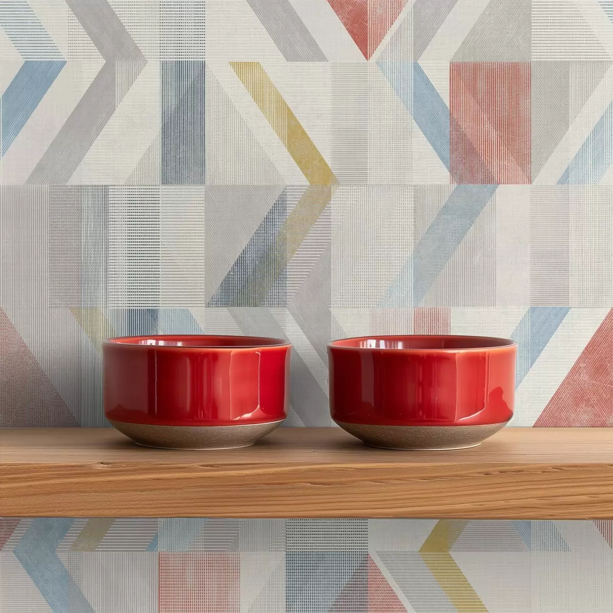 Papel pintado Flechas geométricas en tonos rojos y azules pastel a01056