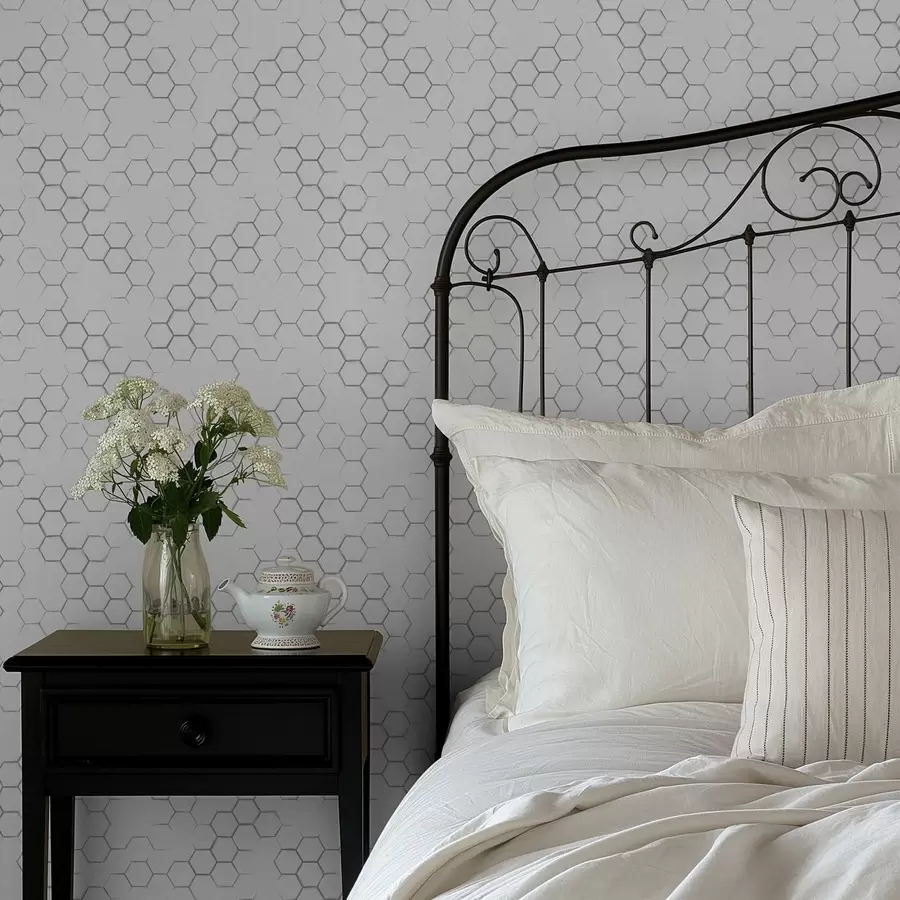 Wall Mural Photo Wallpaper Light honeycomb pattern with thin grey outlines a01061