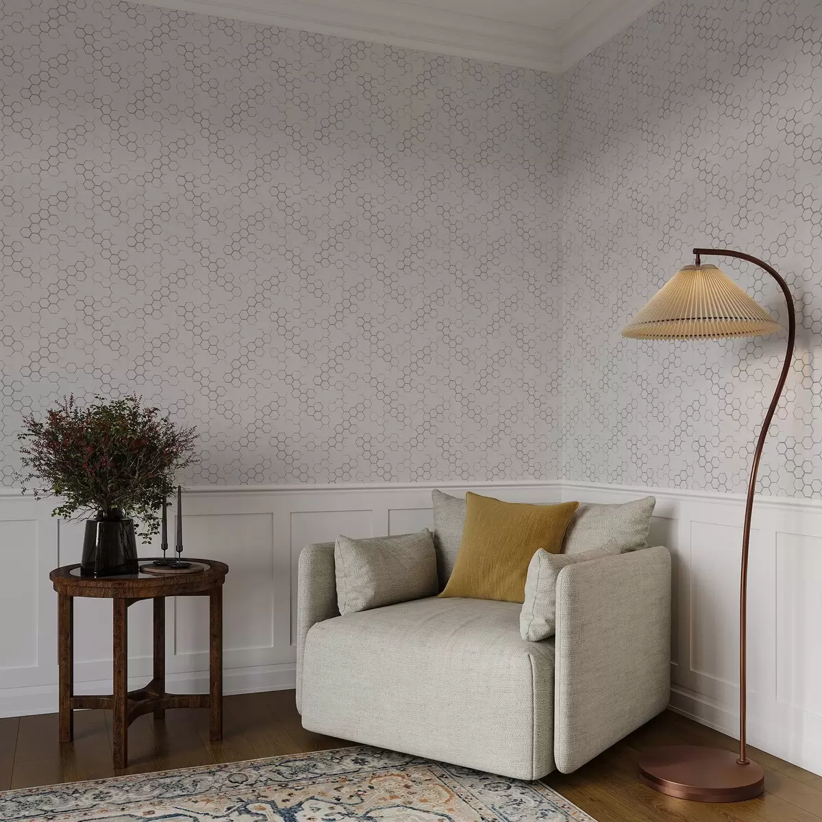 Papier peint Motif nid d'abeille clair avec de fins contours gris a01061