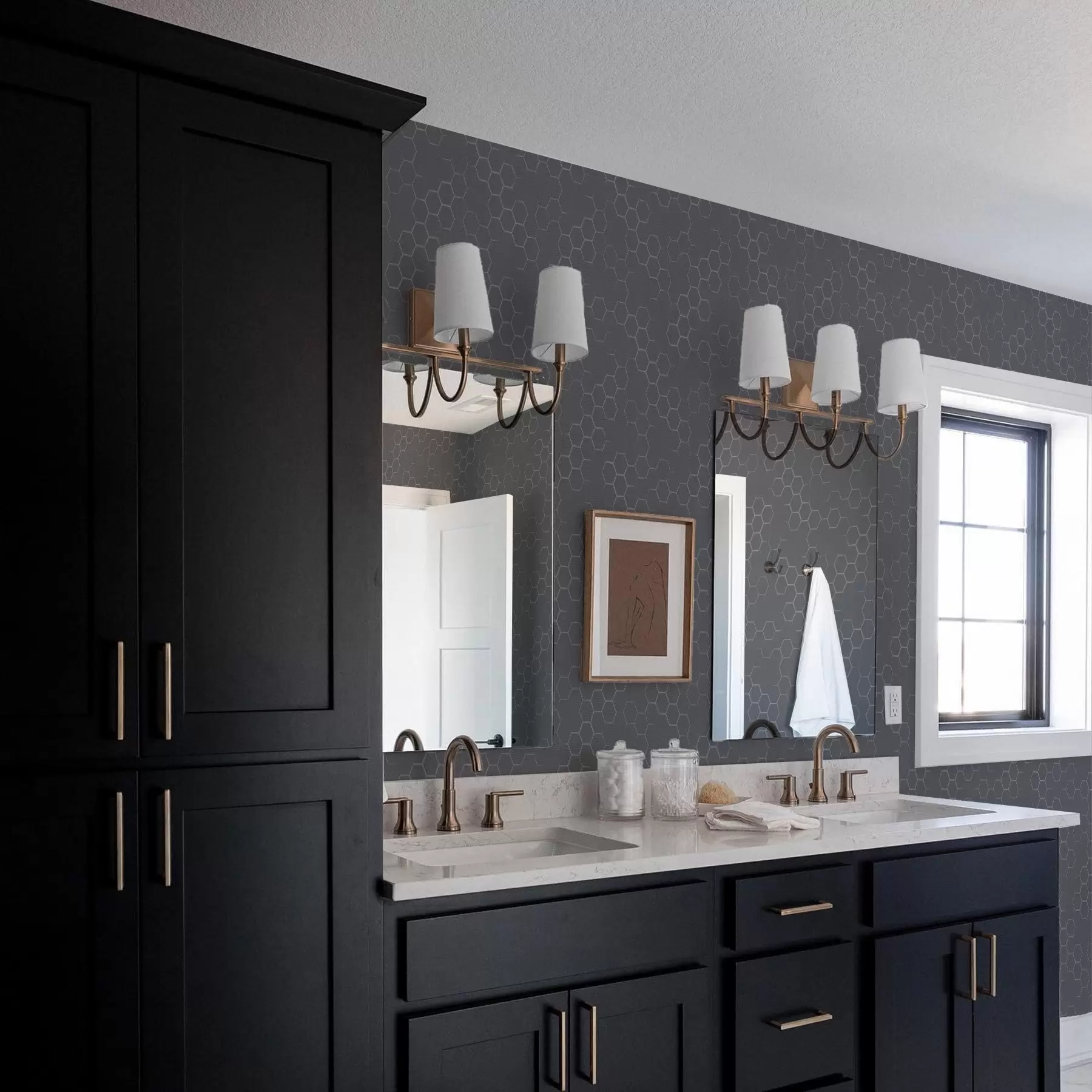 Wall Mural Photo Wallpaper Dark graphite honeycomb pattern with depth a01061v1