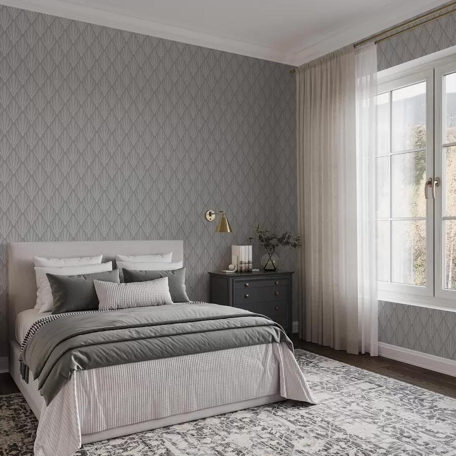 Wall Mural Photo Wallpaper Grey Art Deco with fan-shaped forms a01064