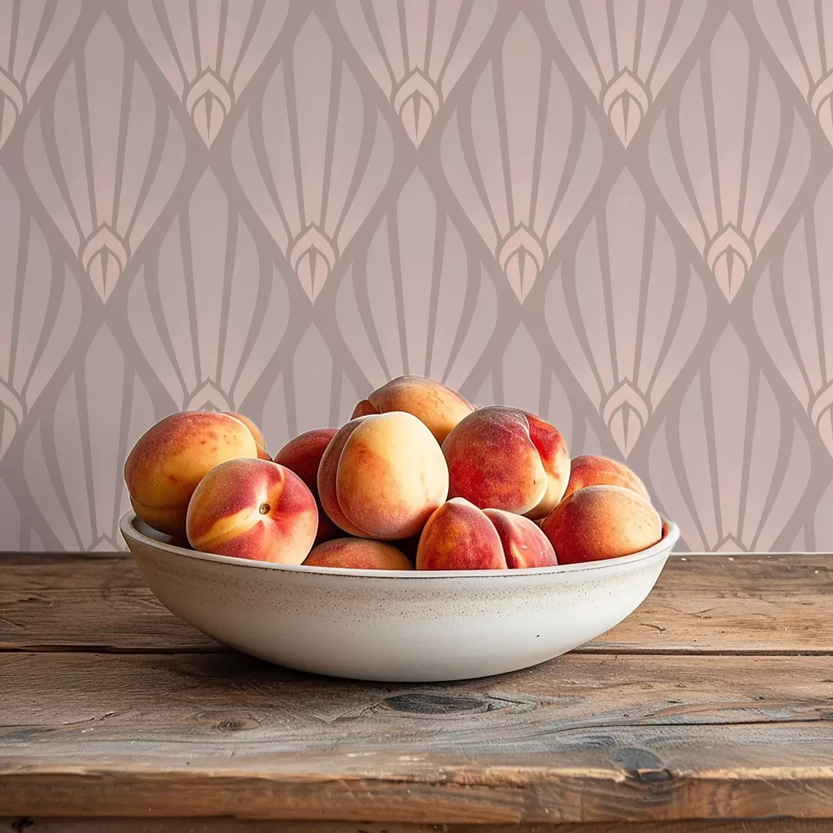 Papier peint Beige poudré Art déco avec des éventails doux a01064v1