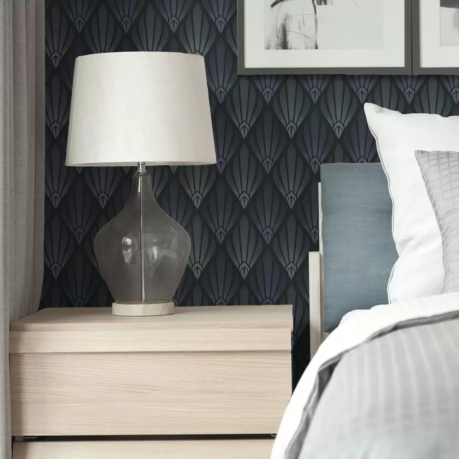 murales Art Déco azul grisáceo con formas en forma de abanico a01064v3