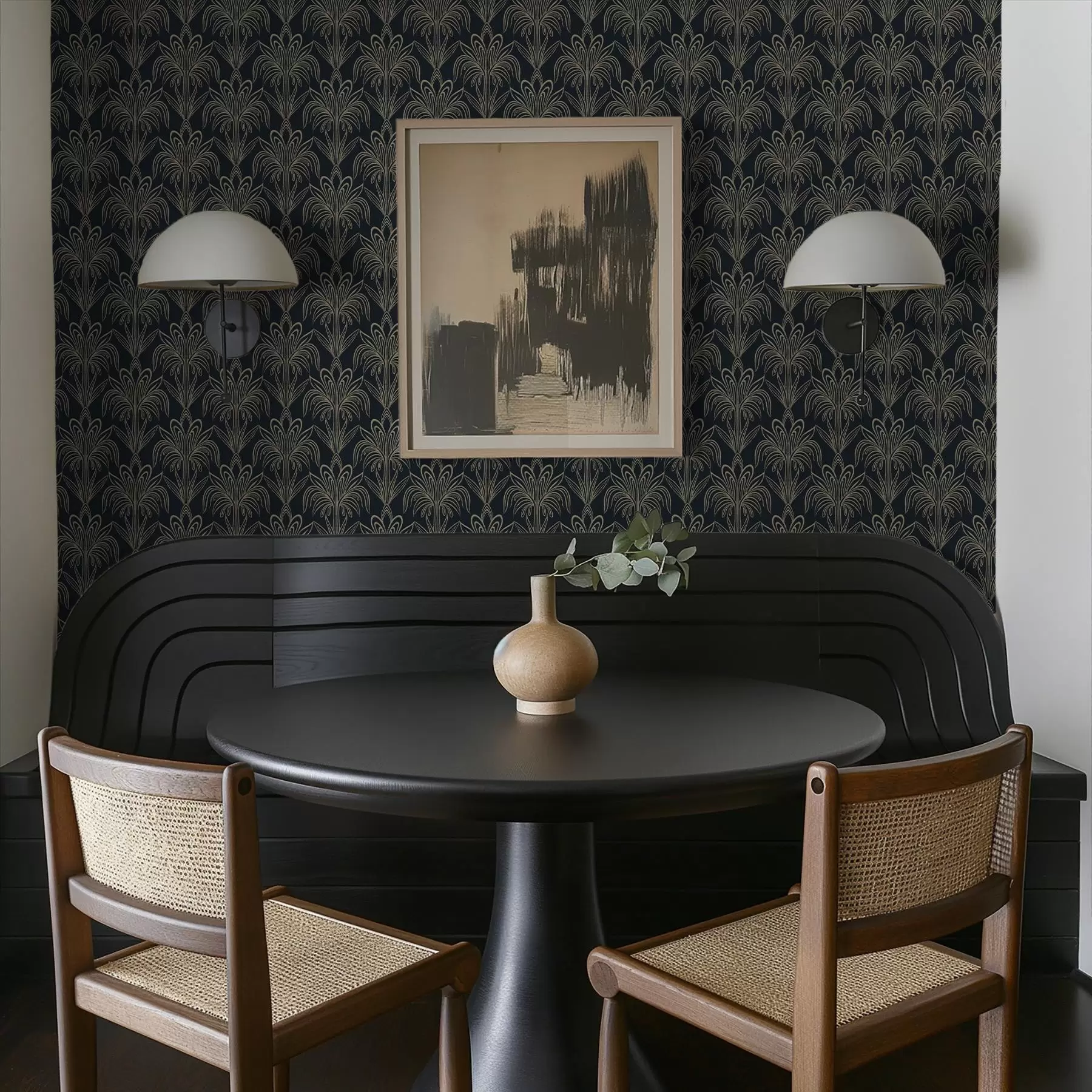 Wall Mural Photo Wallpaper Dark Art Deco ornament with stylised plants a01065