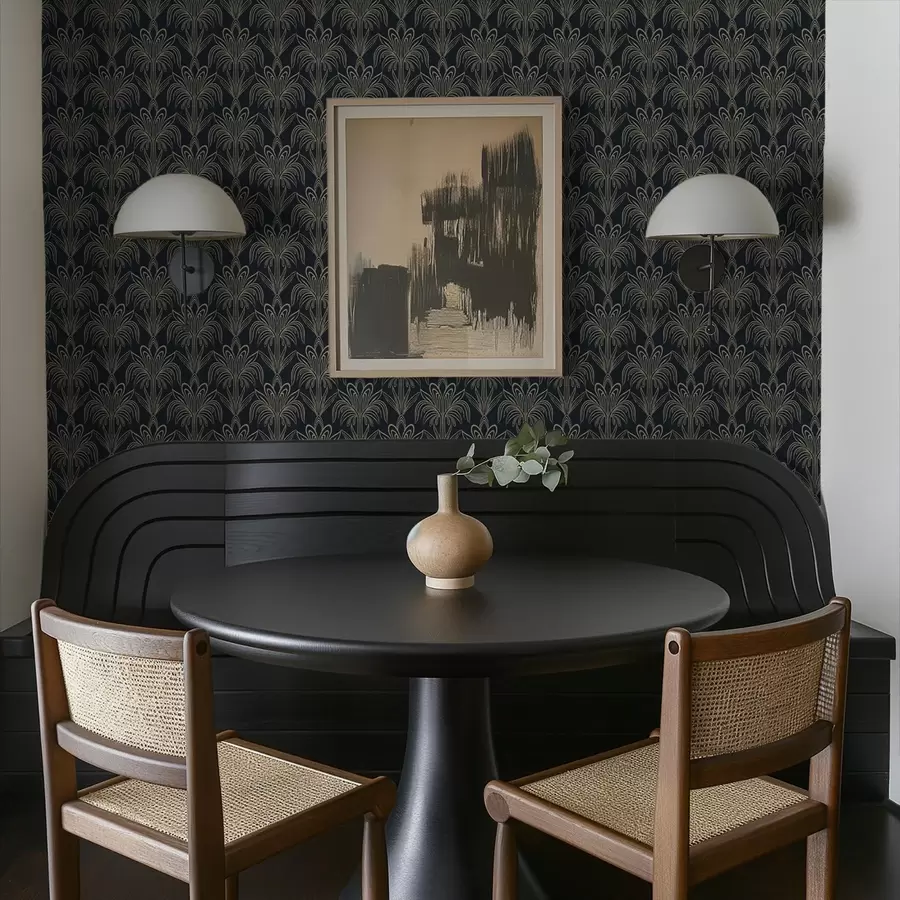 peintures murales Ornement Art déco sombre avec des plantes stylisées a01065