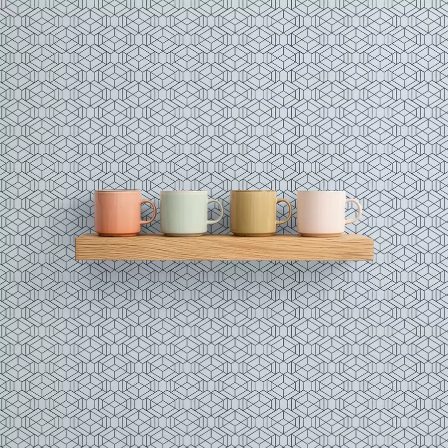 murales Patrón geométrico de cubos azul claro a01066